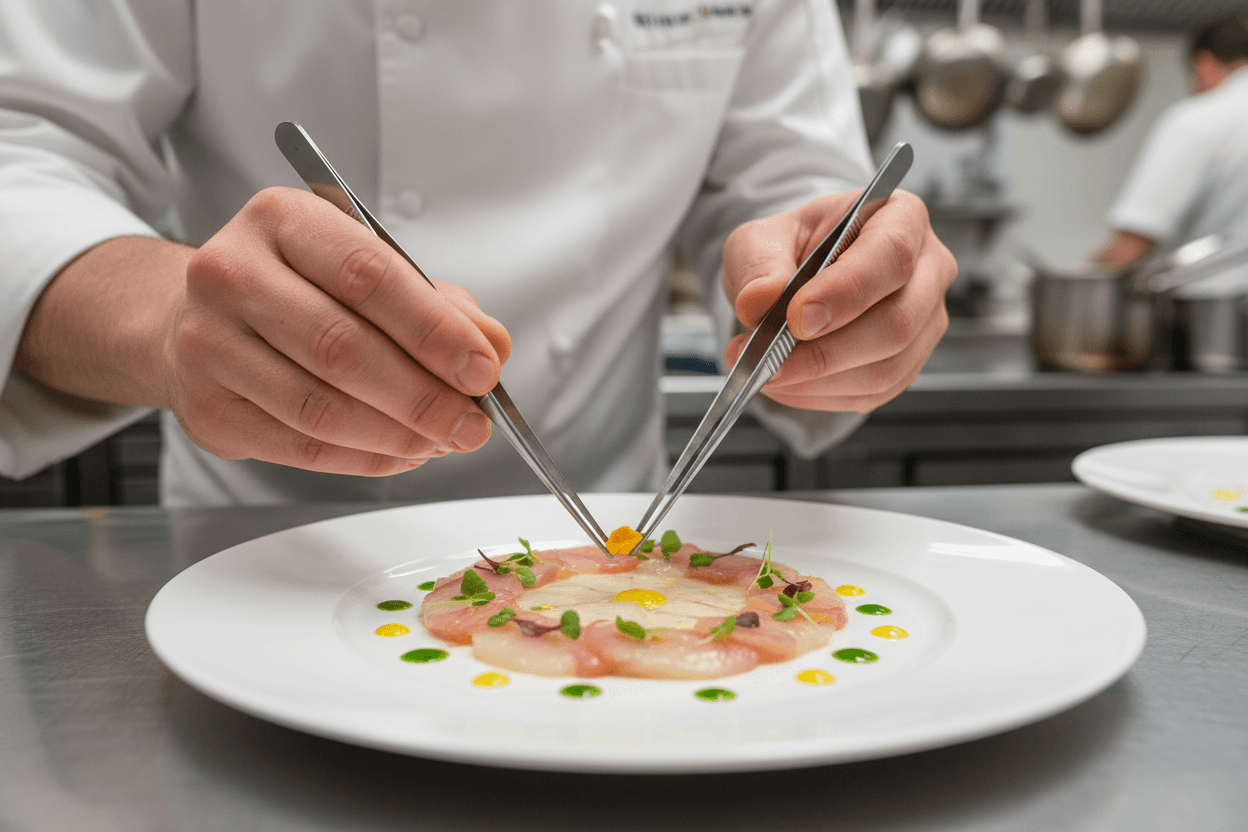 Chef emplatando con precisión